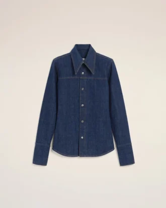 Blue Cotton Sharp Collar Shirt