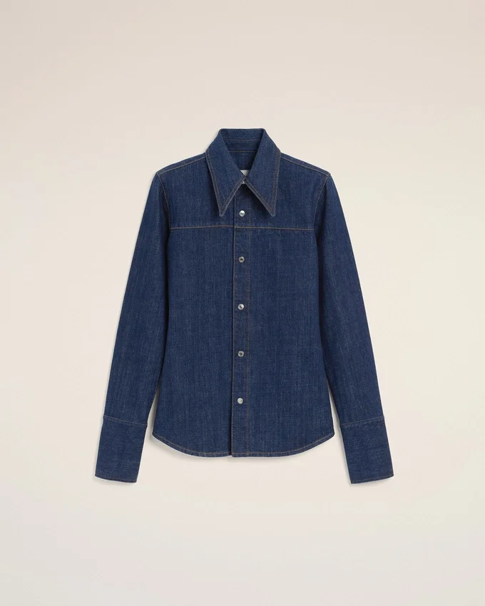 Blue Cotton Sharp Collar Shirt Blue Cotton Sharp Collar Shirt