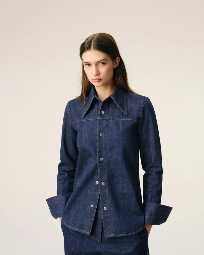 Blue Cotton Sharp Collar Shirt Blue Cotton Sharp Collar Shirt