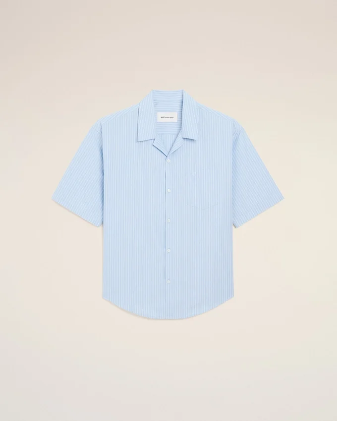 Blue Cotton Short Sleeve Ami De Coeur Boxy Shirt Blue Cotton Short Sleeve Ami De Coeur Boxy Shirt