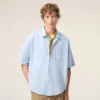 Blue Cotton Short Sleeve Ami De Coeur Boxy Shirt Blue Cotton Short Sleeve Ami De Coeur Boxy Shirt
