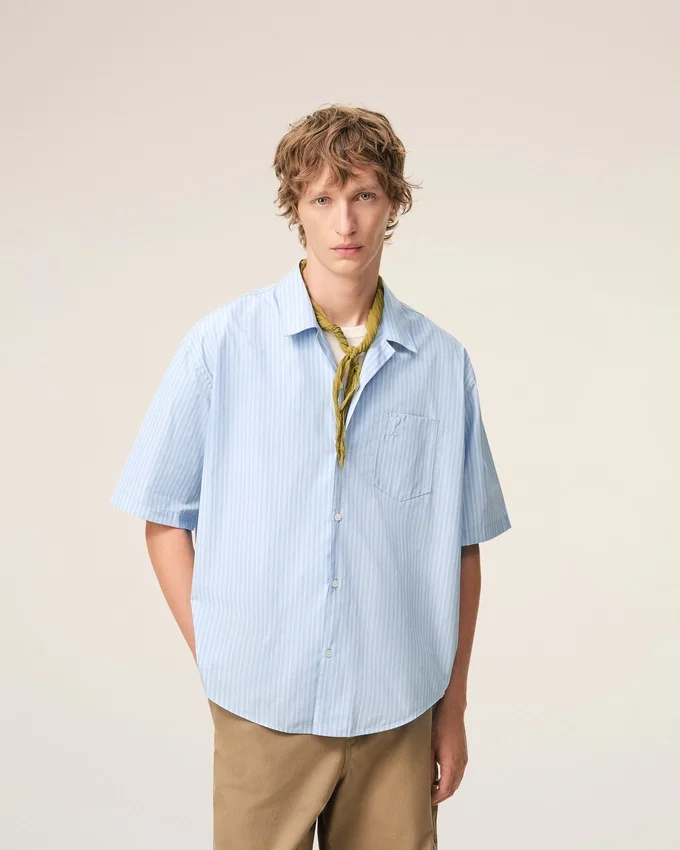 Blue Cotton Short Sleeve Ami De Coeur Boxy Shirt Blue Cotton Short Sleeve Ami De Coeur Boxy Shirt