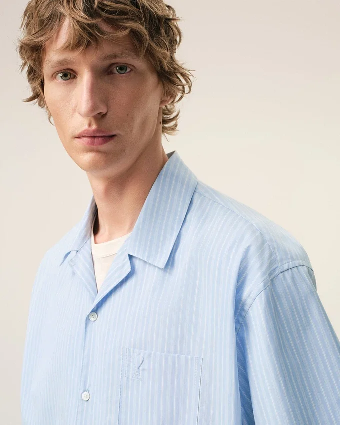 Blue Cotton Short Sleeve Ami De Coeur Boxy Shirt Blue Cotton Short Sleeve Ami De Coeur Boxy Shirt
