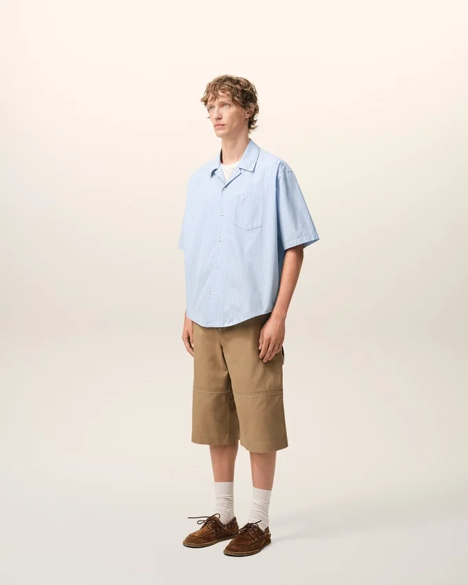 Blue Cotton Short Sleeve Ami De Coeur Boxy Shirt Blue Cotton Short Sleeve Ami De Coeur Boxy Shirt