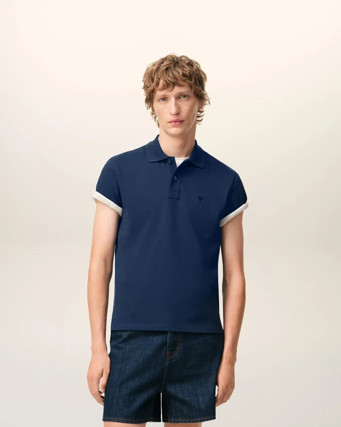 Blue Cotton Short Sleeves Ami De Coeur Polo Shirt Blue Cotton Short Sleeves Ami De Coeur Polo Shirt