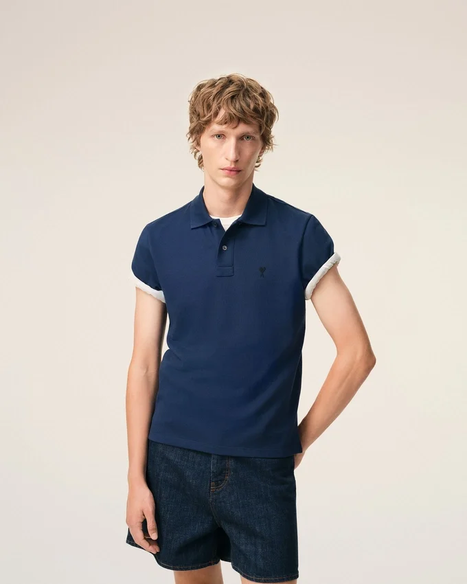 Blue Cotton Short Sleeves Ami De Coeur Polo Shirt Blue Cotton Short Sleeves Ami De Coeur Polo Shirt