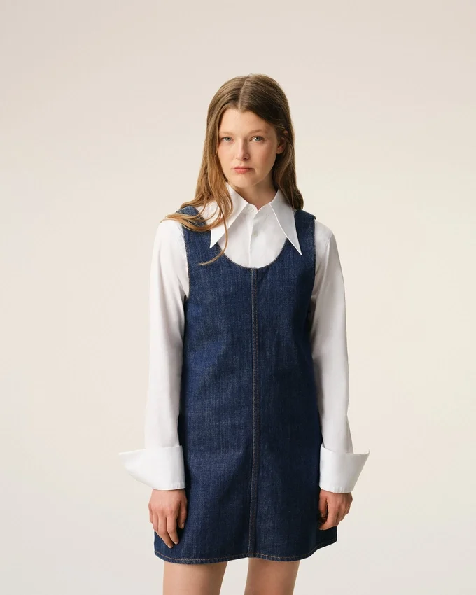 Blue Cotton Short Strapped Dress Blue Cotton Short Strapped Dress