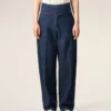 Blue Cotton Wrapped Belted Ballon Fit Jeans