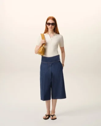 Blue Cotton Wrapped Belted Bermuda Shorts Blue Cotton Wrapped Belted Bermuda Shorts