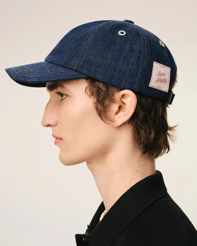 Blue Denim Ami Paris Side Patch Cap Blue Denim Ami Paris Side Patch Cap