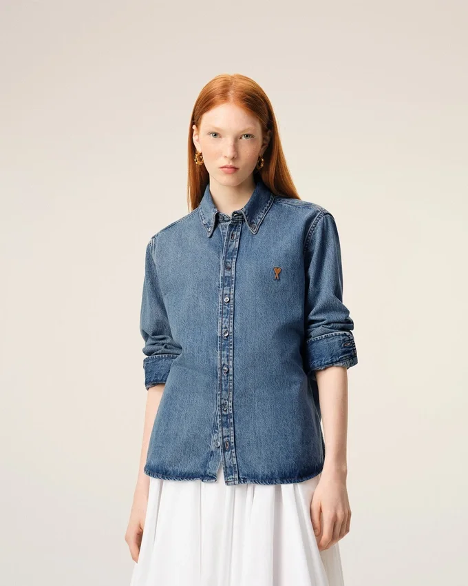 Blue Denim Cotton Ami De Coeur Shirt Blue Denim Cotton Ami De Coeur Shirt
