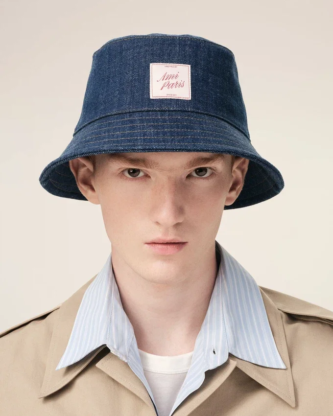 Blue Denim Cotton Ami Paris Heritage Patch Hat Blue Denim Cotton Ami Paris Heritage Patch Hat