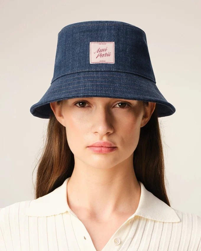 Blue Denim Cotton Ami Paris Heritage Patch Hat Blue Denim Cotton Ami Paris Heritage Patch Hat
