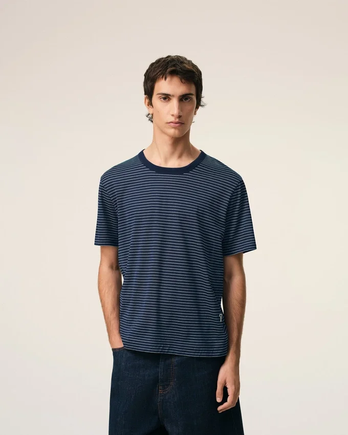 Blue Striped Cotton Ami De Coeur T-Shirt Blue Striped Cotton Ami De Coeur T-Shirt