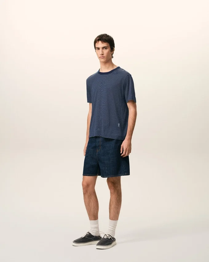Blue Striped Cotton Ami De Coeur T-Shirt Blue Striped Cotton Ami De Coeur T-Shirt