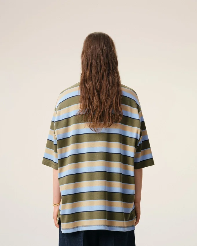 Blue Striped Cotton Ami Patch Polo Blue Striped Cotton Ami Patch Polo