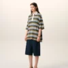 Blue Striped Cotton Ami Patch Polo Blue Striped Cotton Ami Patch Polo