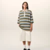 Blue Striped Cotton Ami Patch Polo Blue Striped Cotton Ami Patch Polo