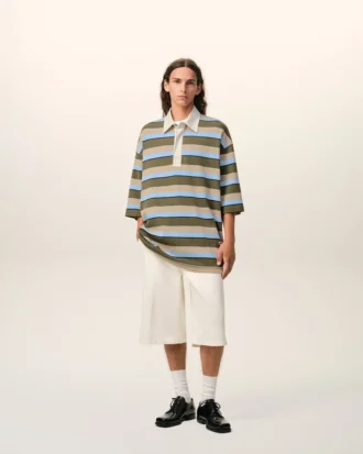 Blue Striped Cotton Ami Patch Polo