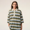 Blue Striped Cotton Ami Patch Polo Blue Striped Cotton Ami Patch Polo