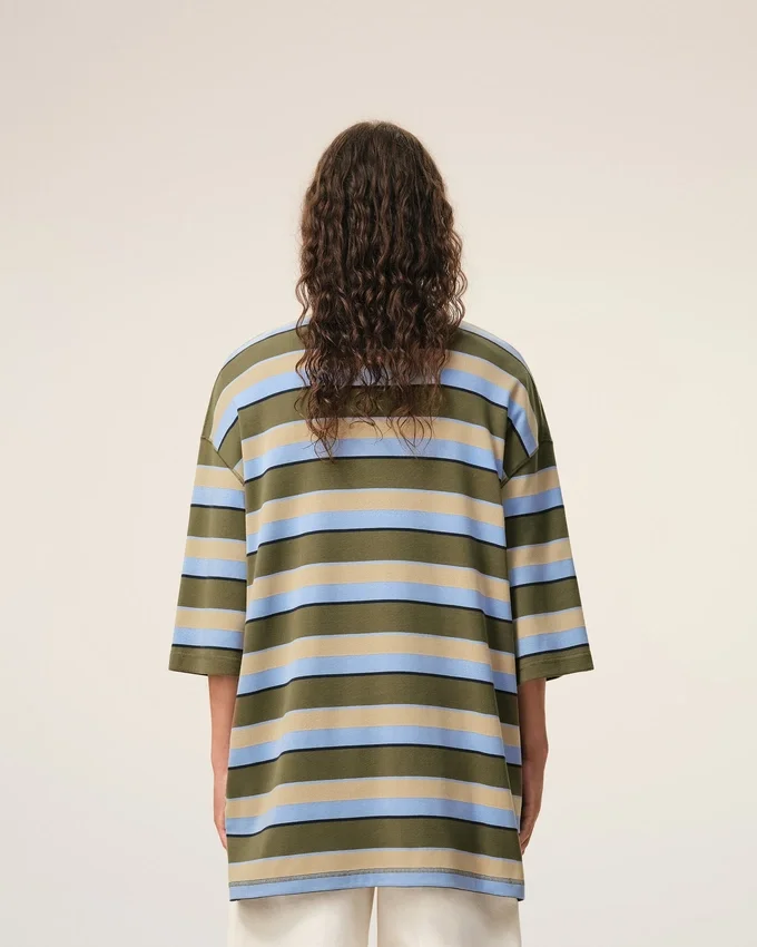 Blue Striped Cotton Ami Patch Polo Blue Striped Cotton Ami Patch Polo