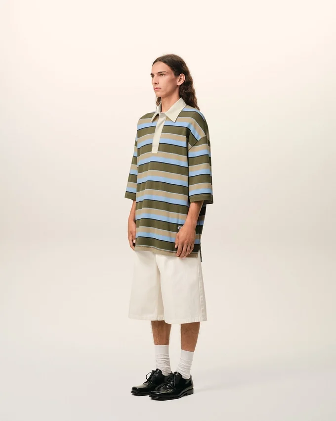 Blue Striped Cotton Ami Patch Polo Blue Striped Cotton Ami Patch Polo
