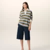Blue Striped Cotton Ami Patch Polo Blue Striped Cotton Ami Patch Polo