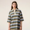 Blue Striped Cotton Ami Patch Polo Blue Striped Cotton Ami Patch Polo