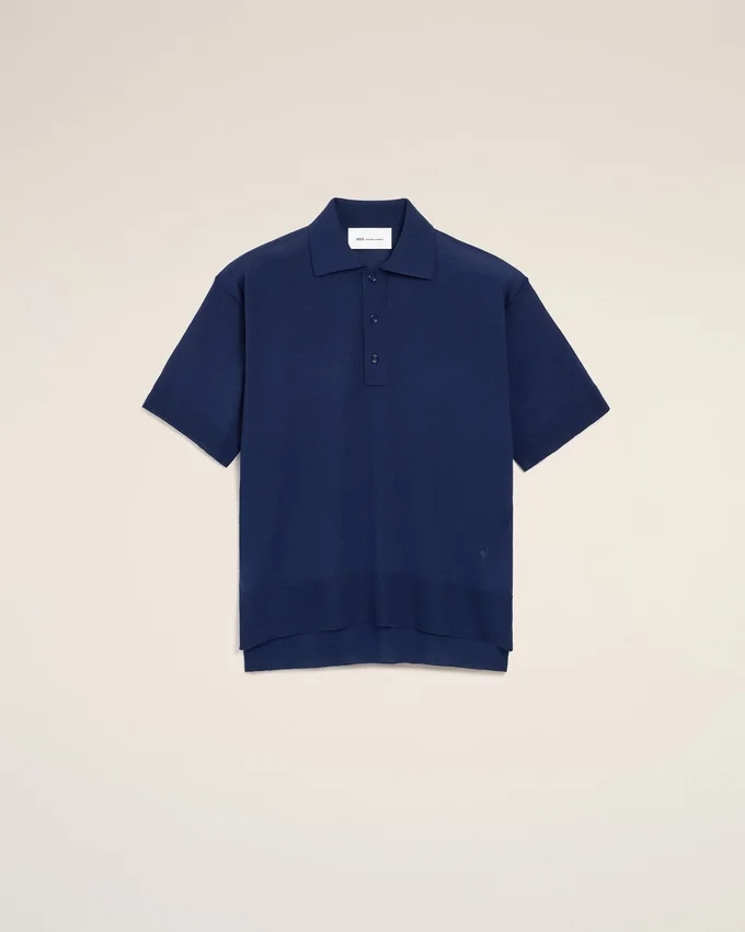 Blue Thin Wool Short Sleeves Ami De Coeur Polo Blue Thin Wool Short Sleeves Ami De Coeur Polo