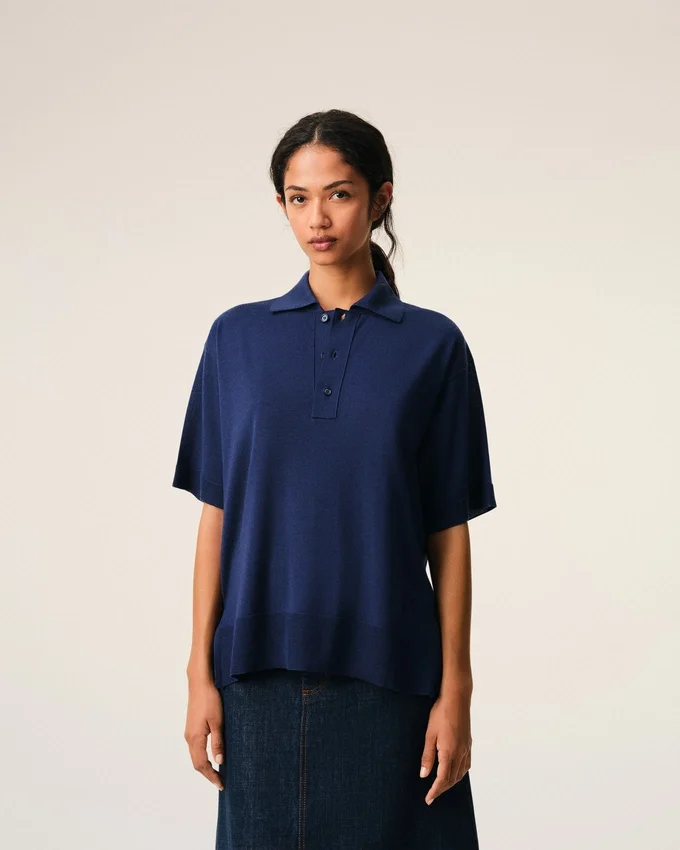 Blue Thin Wool Short Sleeves Ami De Coeur Polo Blue Thin Wool Short Sleeves Ami De Coeur Polo