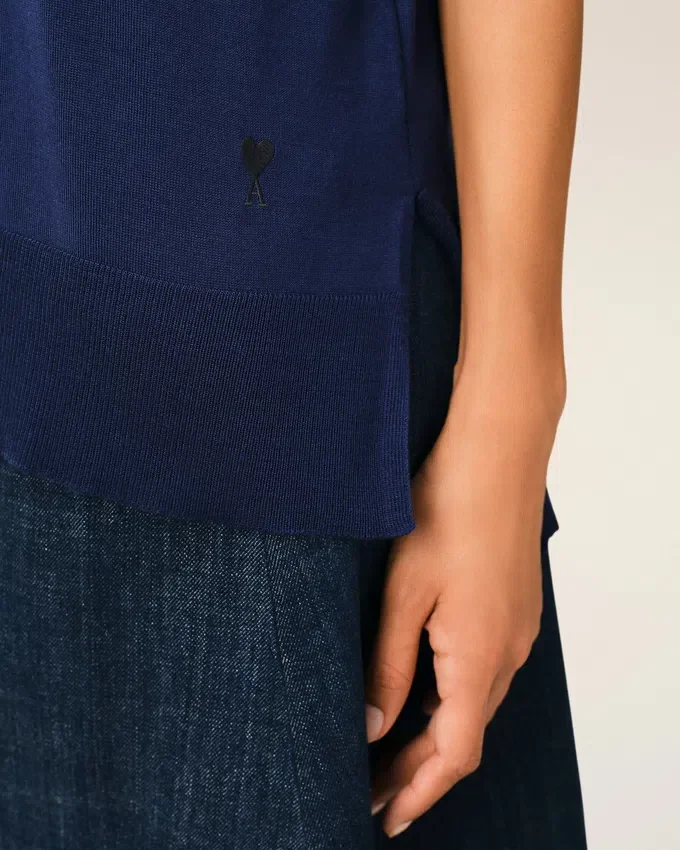 Blue Thin Wool Short Sleeves Ami De Coeur Polo Blue Thin Wool Short Sleeves Ami De Coeur Polo
