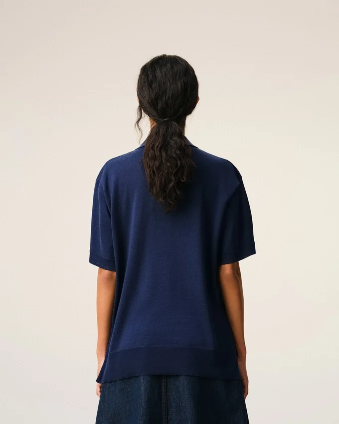 Blue Thin Wool Short Sleeves Ami De Coeur Polo Blue Thin Wool Short Sleeves Ami De Coeur Polo