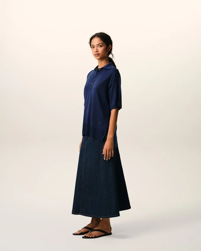 Blue Thin Wool Short Sleeves Ami De Coeur Polo Blue Thin Wool Short Sleeves Ami De Coeur Polo