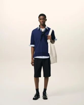 Blue Thin Wool Short Sleeves Ami De Coeur Polo