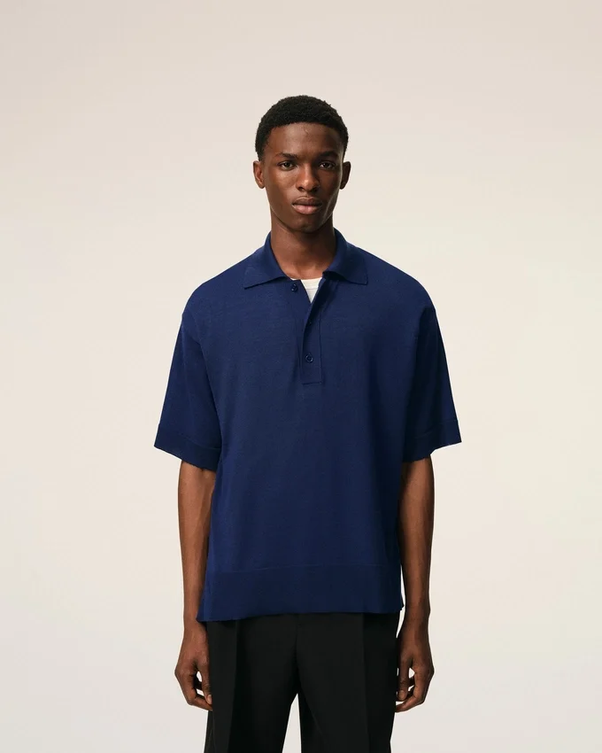 Blue Thin Wool Short Sleeves Ami De Coeur Polo Blue Thin Wool Short Sleeves Ami De Coeur Polo