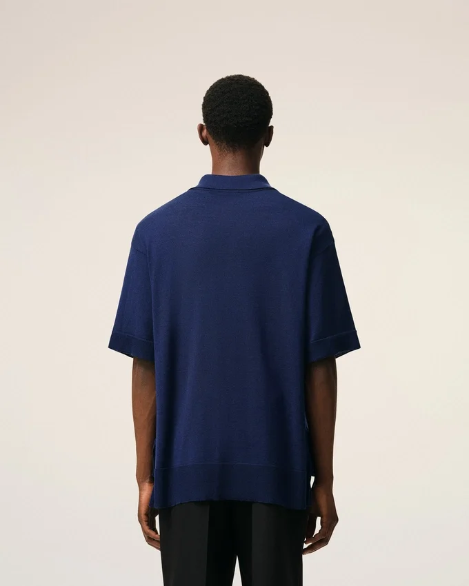 Blue Thin Wool Short Sleeves Ami De Coeur Polo Blue Thin Wool Short Sleeves Ami De Coeur Polo