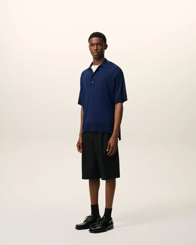 Blue Thin Wool Short Sleeves Ami De Coeur Polo Blue Thin Wool Short Sleeves Ami De Coeur Polo