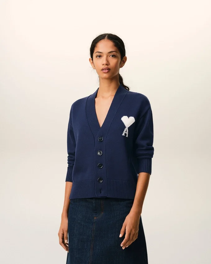 Blue Wool Ami De Coeur Cardigan Blue Wool Ami De Coeur Cardigan