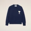 Blue Wool and Cotton Crewneck Ami De Coeur Sweater Blue Wool and Cotton Crewneck Ami De Coeur Sweater