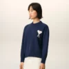 Blue Wool and Cotton Crewneck Ami De Coeur Sweater Blue Wool and Cotton Crewneck Ami De Coeur Sweater