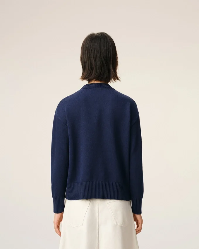 Blue Wool and Cotton Crewneck Ami De Coeur Sweater Blue Wool and Cotton Crewneck Ami De Coeur Sweater