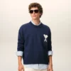 Blue Wool and Cotton Crewneck Ami De Coeur Sweater Blue Wool and Cotton Crewneck Ami De Coeur Sweater