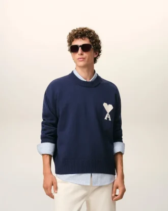 Blue Wool and Cotton Crewneck Ami De Coeur Sweater