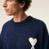 Blue Wool and Cotton Crewneck Ami De Coeur Sweater Blue Wool and Cotton Crewneck Ami De Coeur Sweater