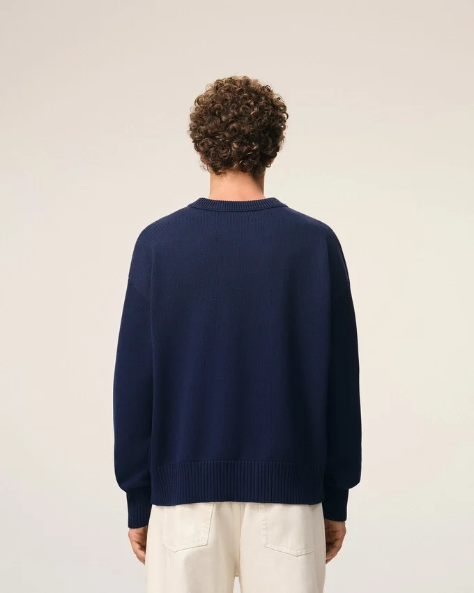 Blue Wool and Cotton Crewneck Ami De Coeur Sweater Blue Wool and Cotton Crewneck Ami De Coeur Sweater