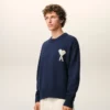 Blue Wool and Cotton Crewneck Ami De Coeur Sweater Blue Wool and Cotton Crewneck Ami De Coeur Sweater