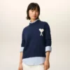 Blue Wool and Cotton Crewneck Ami De Coeur Sweater Blue Wool and Cotton Crewneck Ami De Coeur Sweater
