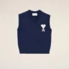 Blue Wool and Cotton Sleeveless Ami De Coeur Sweater Blue Wool and Cotton Sleeveless Ami De Coeur Sweater