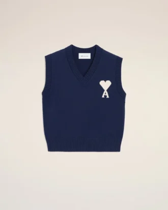Blue Wool and Cotton Sleeveless Ami De Coeur Sweater