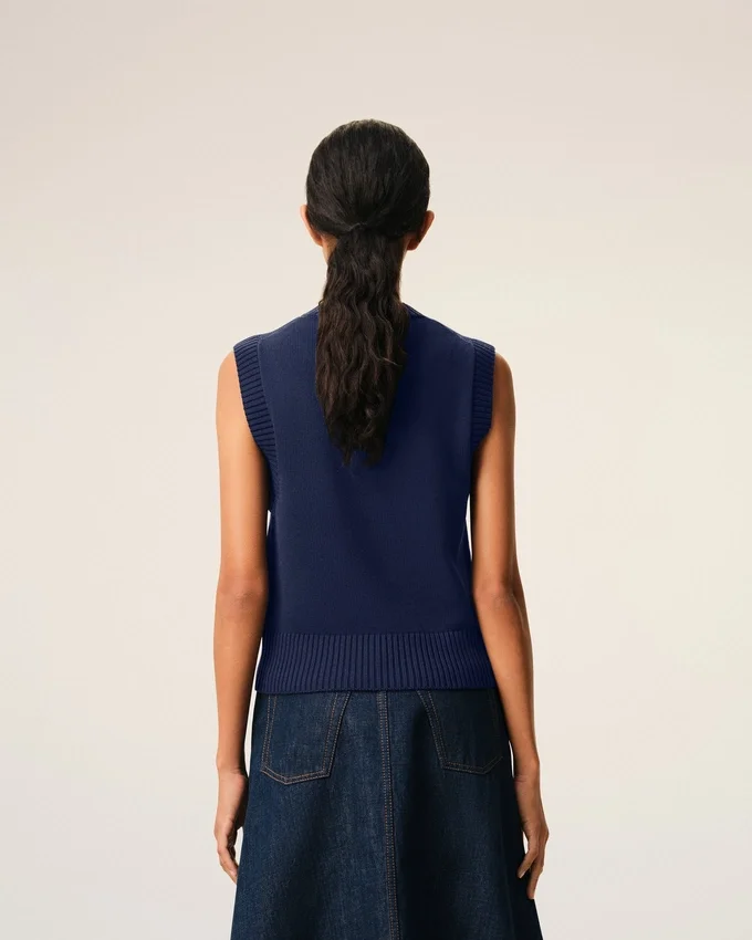 Blue Wool and Cotton Sleeveless Ami De Coeur Sweater Blue Wool and Cotton Sleeveless Ami De Coeur Sweater